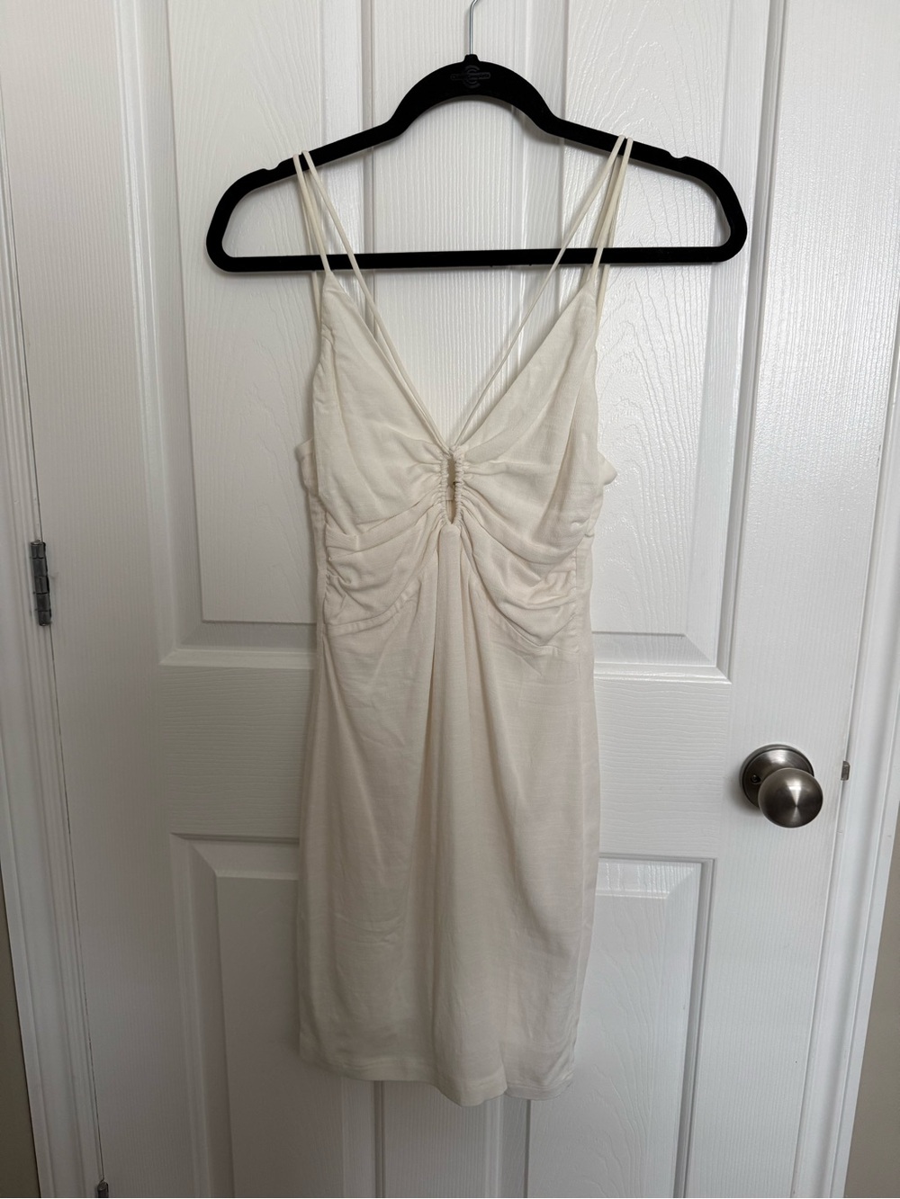 H&M Cream Ruched V-Neck Slip Dress